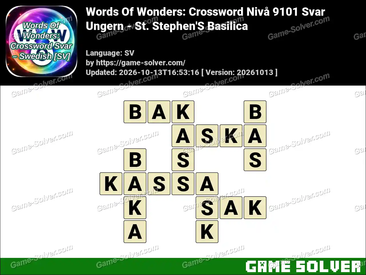 Words Of Wonders: Crossword Nivå 9101 Svar – Ungern – St. Stephen’S Basilica